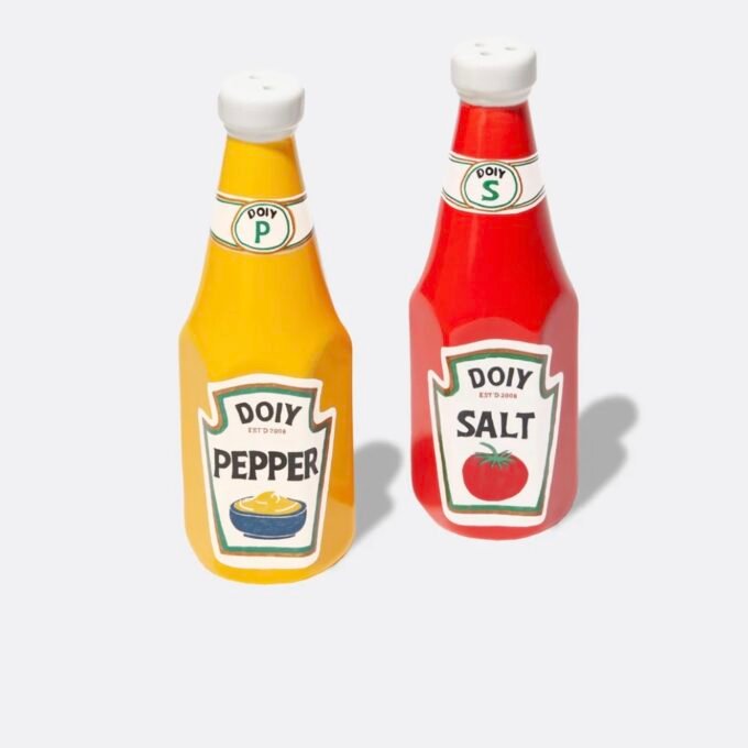 Corner Shop Salt and Pepper Shakers Ketchup&Mustard