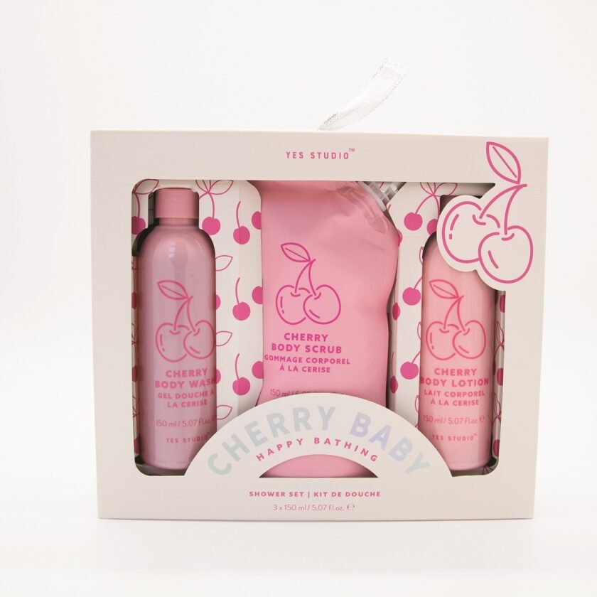 Shower Set including 150ml Body Wash, Lotion & Scrub, Cherry Baby Happy Bathing - Image 2