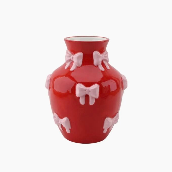 Vase - Flower Vase Ribbons - Red/Pink