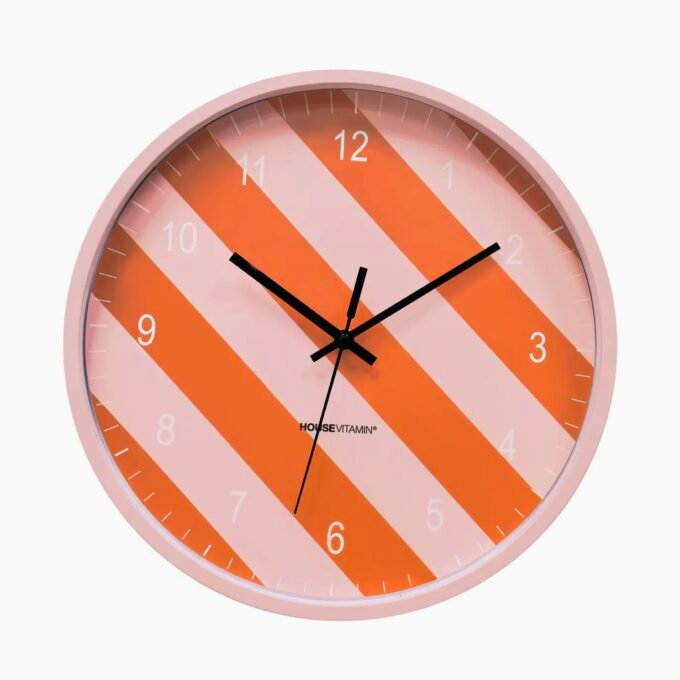 Clock - Wall Clock - Striped Pattern -Orange/Pink