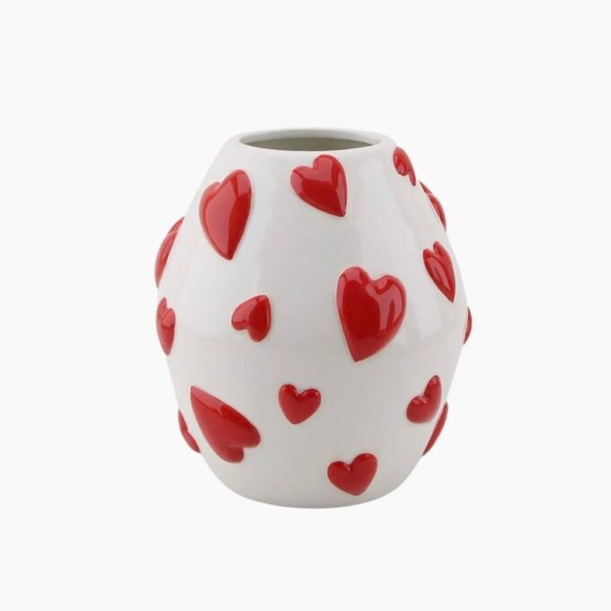 Vase - Flower Vase Hearts -White/Red