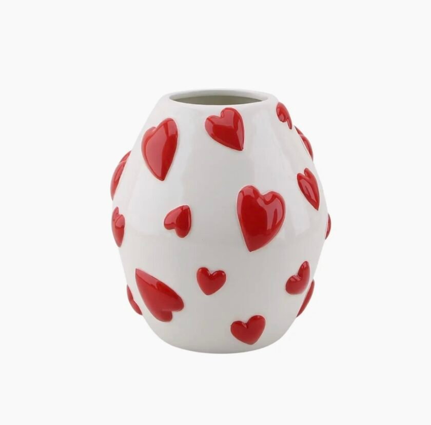Vase - Flower Vase Hearts -White/Red