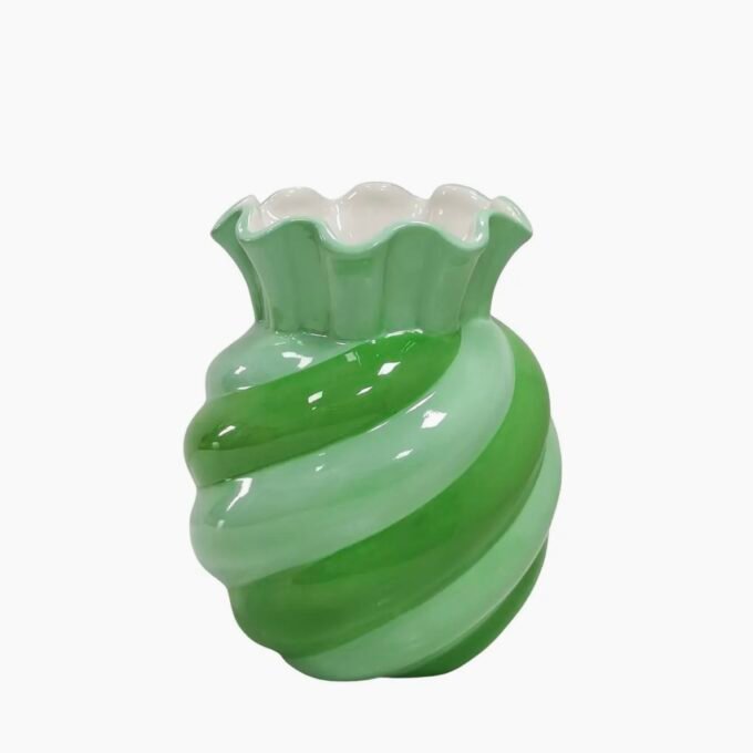 Vase- Swirl- Stoneware - Mint/ Green- 13x13x15.5cm
