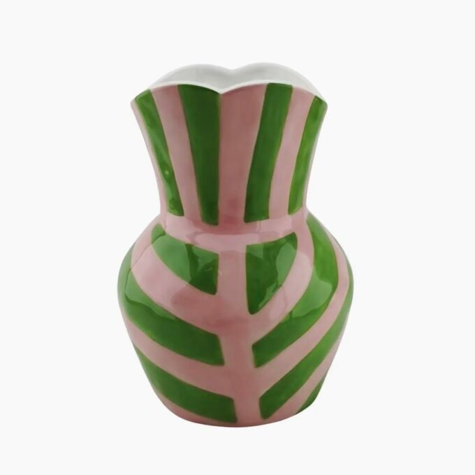 Vase- Stripes- Stoneware -Green/ Pink