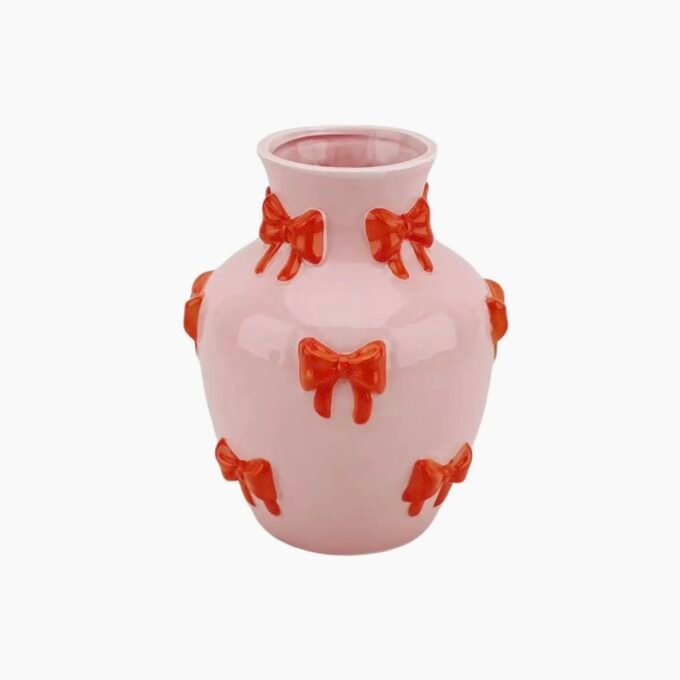 Vase - Flower Vase Ribbons - Pink/Orange