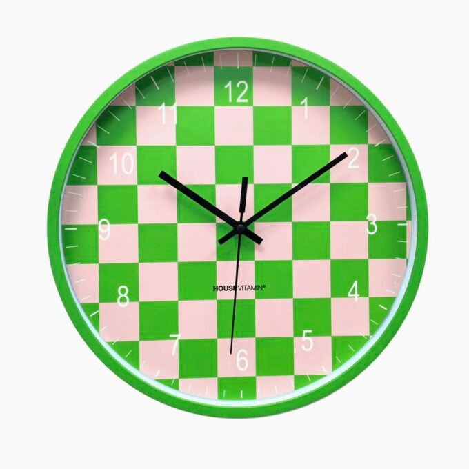 Clock - Wall Clock - Block Pattern - Green/Pink