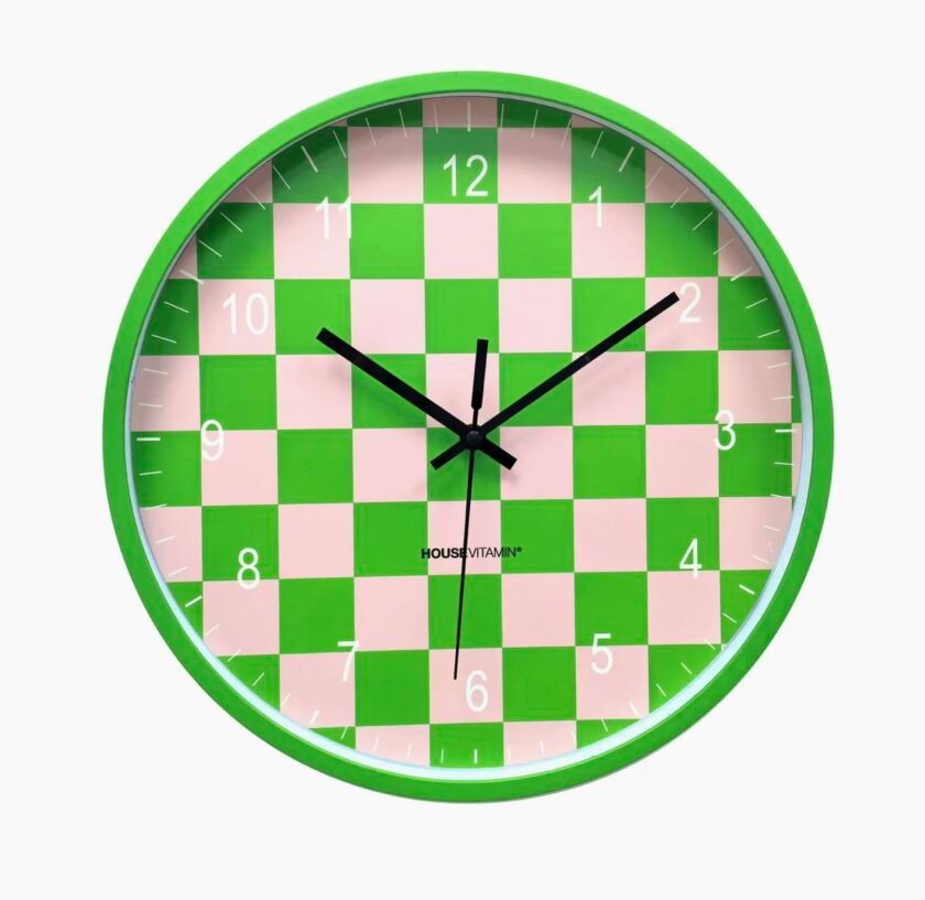 Clock - Wall Clock - Block Pattern - Green/Pink