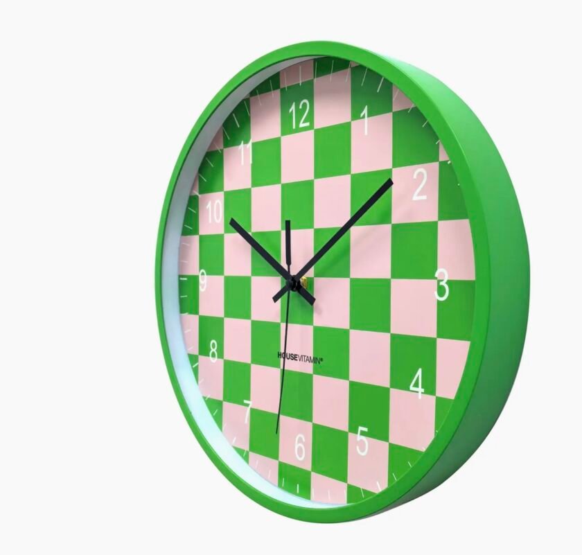 Clock - Wall Clock - Block Pattern - Green/Pink - Image 2