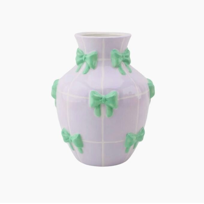Vase - Flower Vase Ribbons - Lilac/Mint - 14x14x19cm