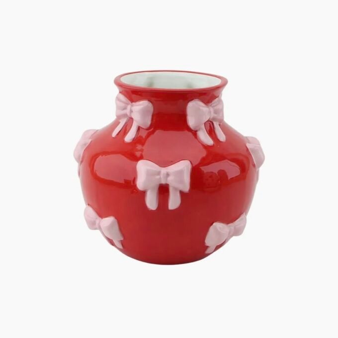 Vase - Flower Vase Ribbons - Red/Pink - 14,5x14,5x13cm