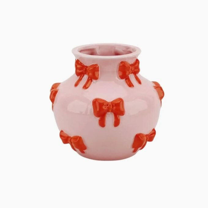 Vase - Flower Vase Ribbons - Pink/Orange - 14,5x14,5x13cm