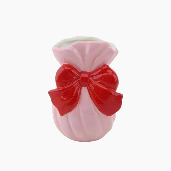 Vase - Bow - Dolomite - Pink/ Red - 11x10x16cm