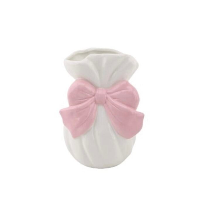 Vase - Bow - Dolomite - White/ Pink - 11x10x16cm