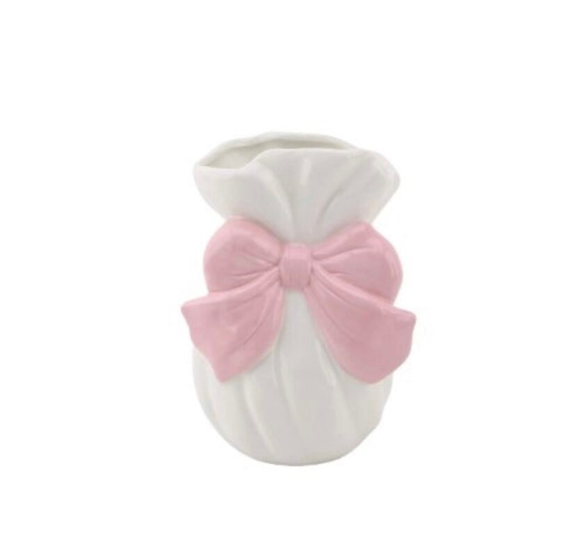 Vase - Bow - Dolomite - White/ Pink - 11x10x16cm