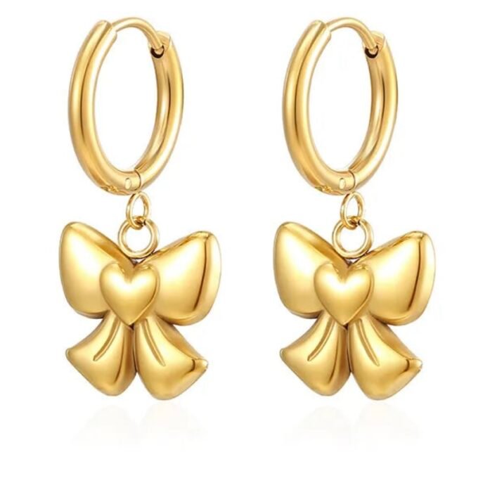 Earrings steel golden bows