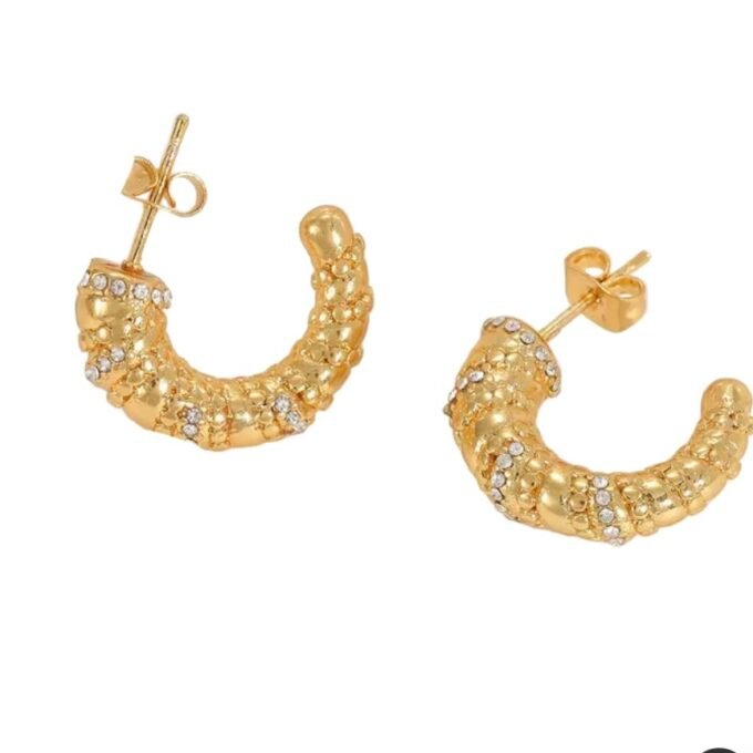 Earrings gold steel with small zircon