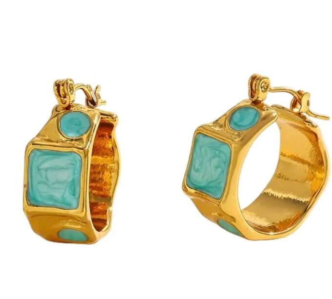Earrings gold-plated steel turquoise rings with gold