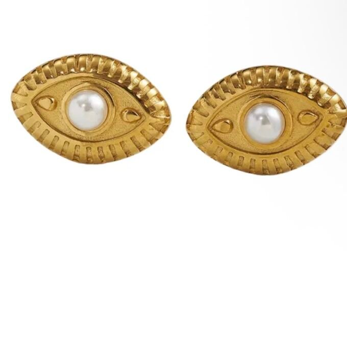 Earrings gold steel eyes with pearl