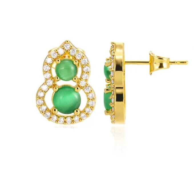 Straight steel earrings and two green stones