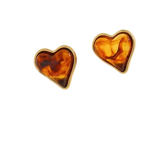 Earrings steel brown heart