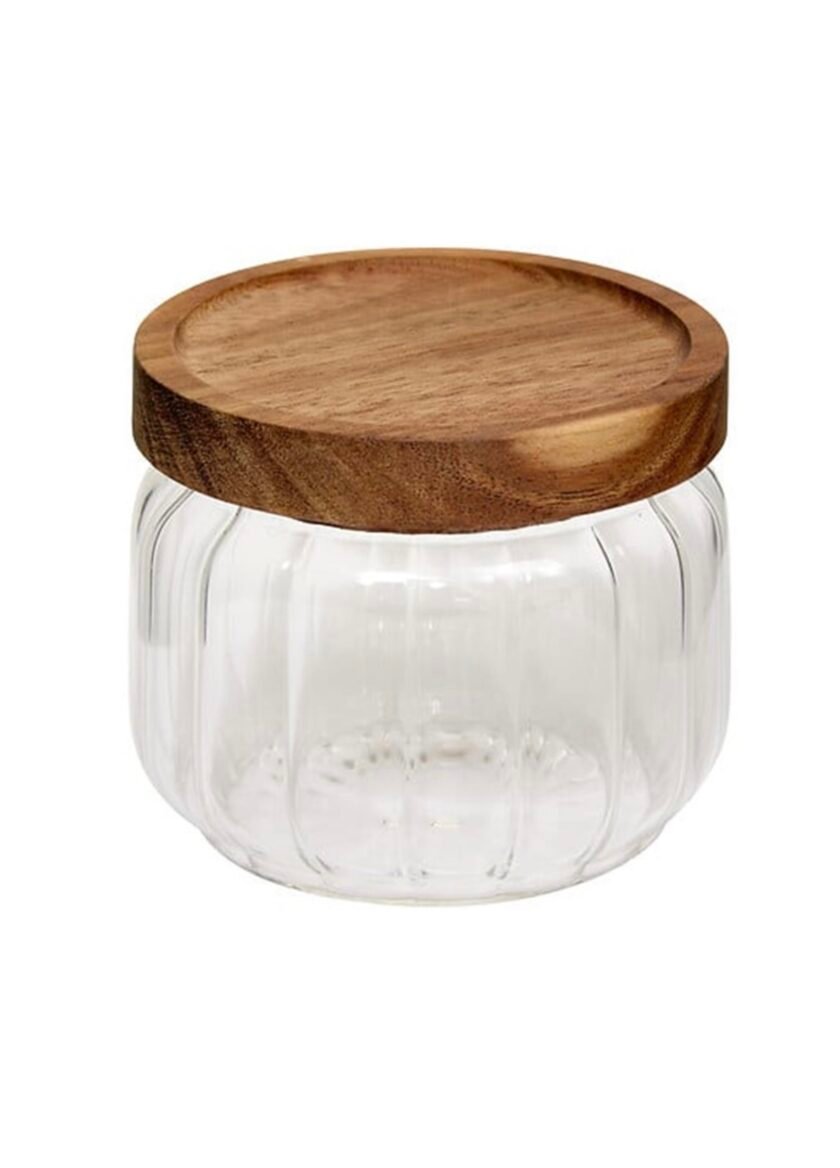 Βάζο γυάλινο "Harmony" καπάκι ακακίας 300ml/9x8,5cm