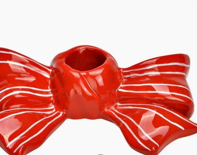 Candle Holder Bow Made of Ceramic Red