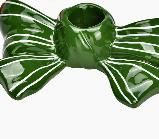 Candle Holder Bow Made of Ceramic Green