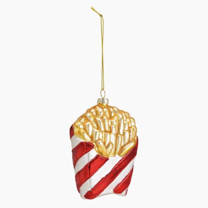 Christmas Ornament French Fries Made of Glass, Red/Gold (W/H/D) 7x10x4cm