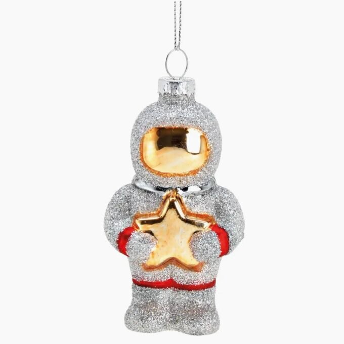 Christmas Ornament Astronaut with Glitter Made of Glass, Silver (W/H/D) 5x9x3cm