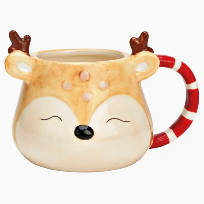 Reindeer Mug Made of Ceramic, Beige/Red (W/H/D) 14x10x11cm 360ml