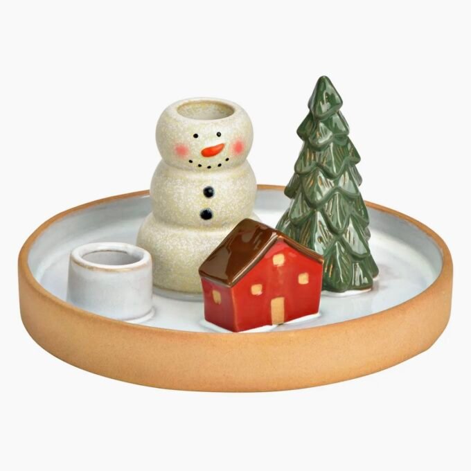Snowman Candle Holder, Christmas Tree, Stoneware House, Colorful (H/W/D) 17x9x17cm