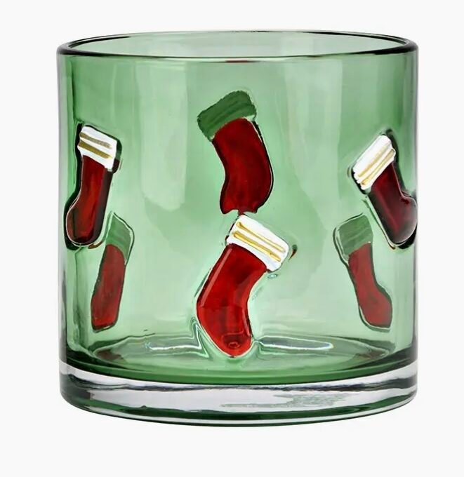 Windlight Santa Boots Glass Decor