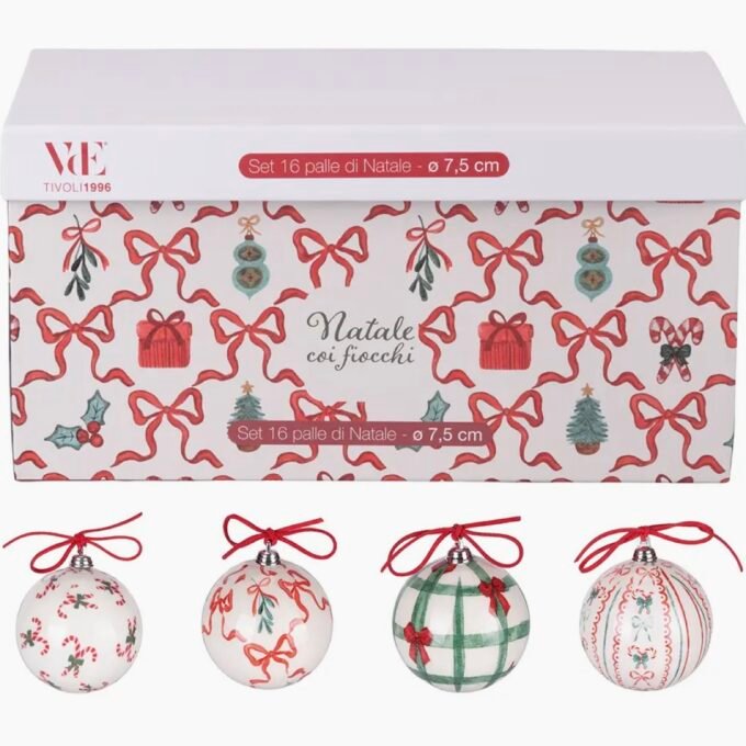 Christmas with Flakes Set of 16 Balls 7.5cm 4 Assorted