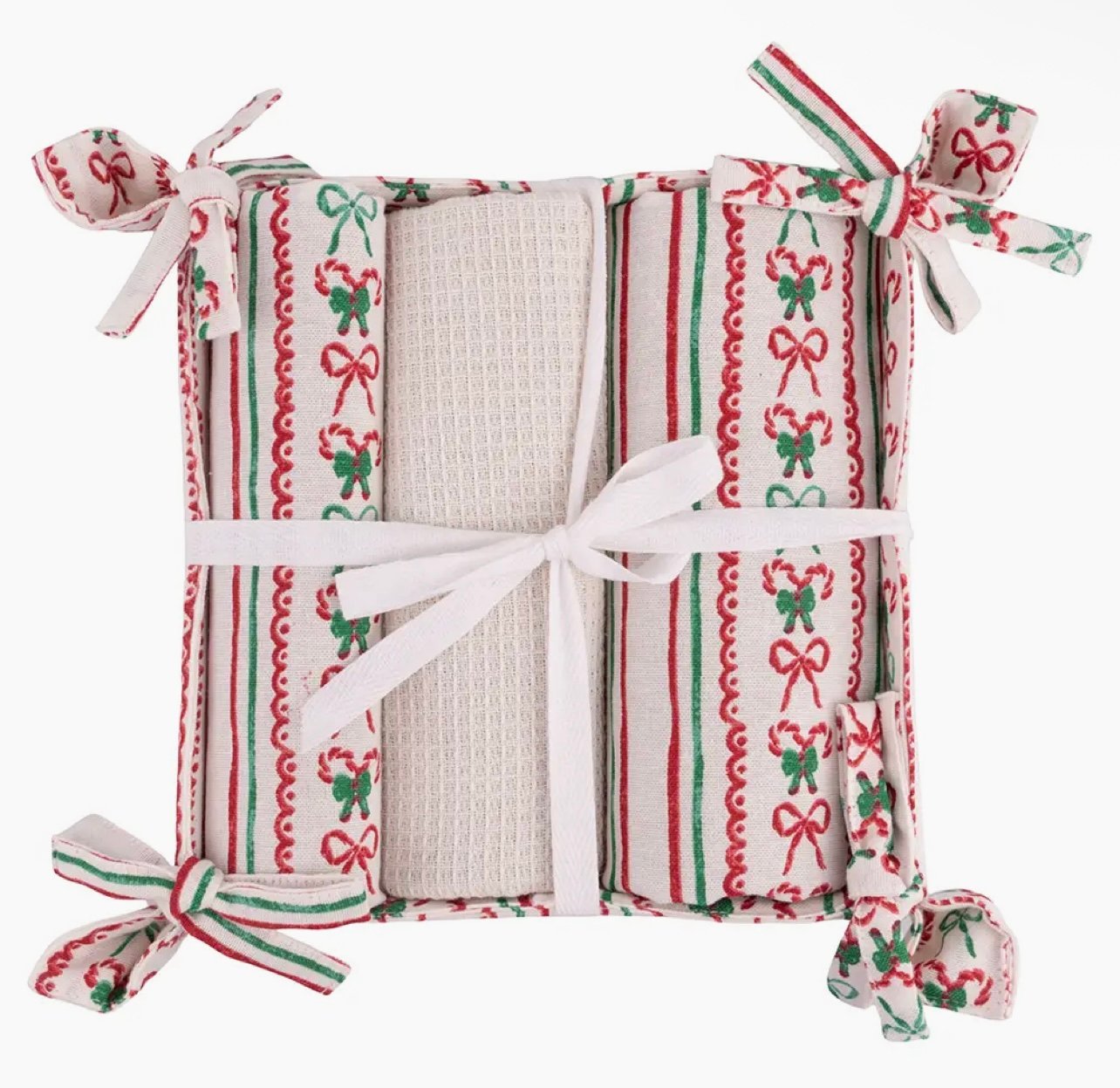Xmas Fiocchi Set 3 Tea Towels + Basket A