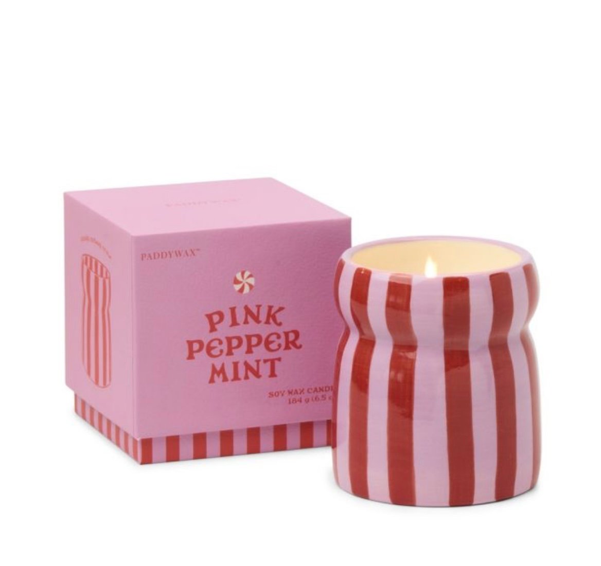 Pink Peppermint Φυτικό Κερί 184gr σε ροζ ριγέ κεραμικό δοχείο, Cabana - Paddywax