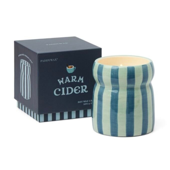 Warm Cider Φυτικό Κερί 184gr σε σιέλ ριγέ κεραμικό δοχείο, Cabana - Paddywax