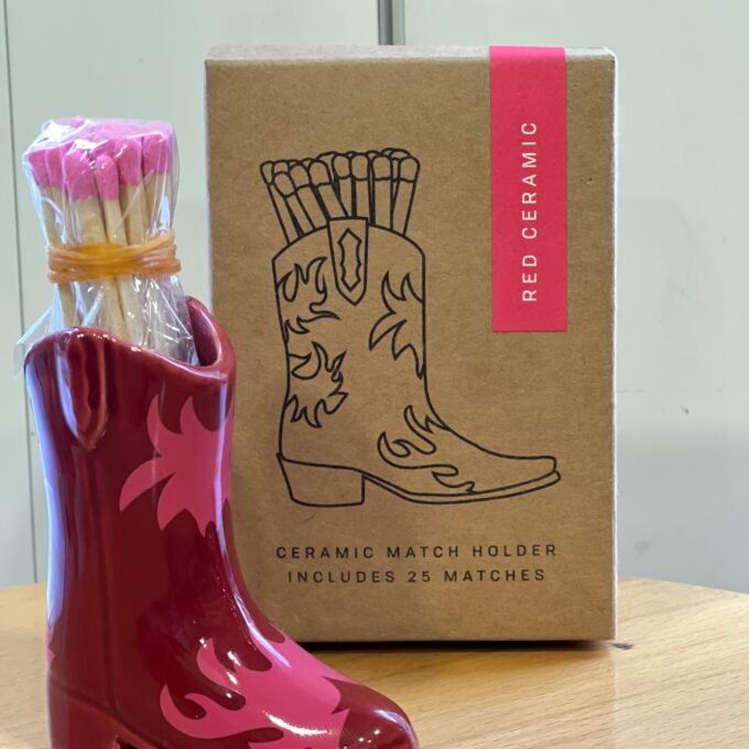 Red Ceramic Match Holder Includes 25 Matches