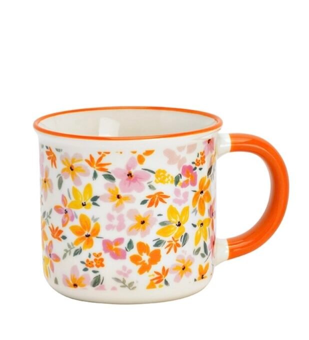 Mug with Floral Decor Made of Porcelain Orange 325ml (W/H/D) 12x8x8cm