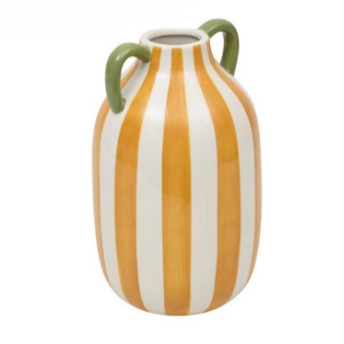 Ceramic Ochre Vase with White Stripes