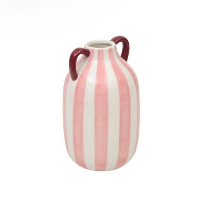 Ceramic Pink Vase with White Stripes