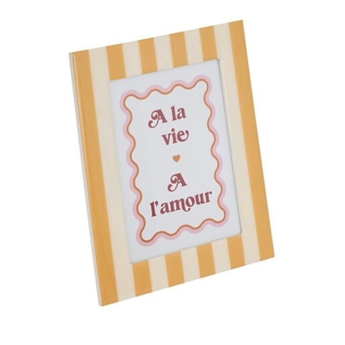 Wooden Photoframe with Ochre and White Stripes
