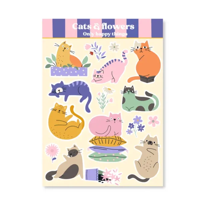Stickersheet Cats & Flowers A6