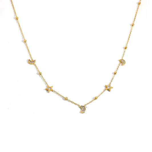 Gold plated steel necklace with stars