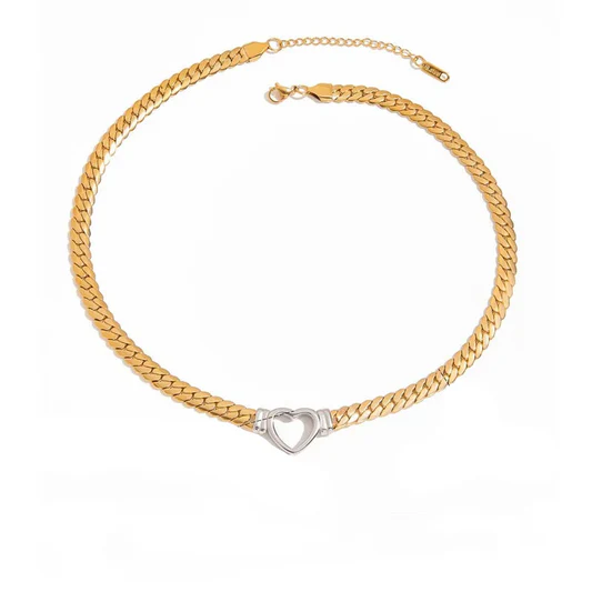 Gold plated steel necklace with silver heart