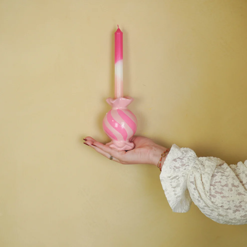 Candle Holder- Round Toffee Candy - Ceramic-Pink/ Neon -8,5x8,5x13 cm - Image 4