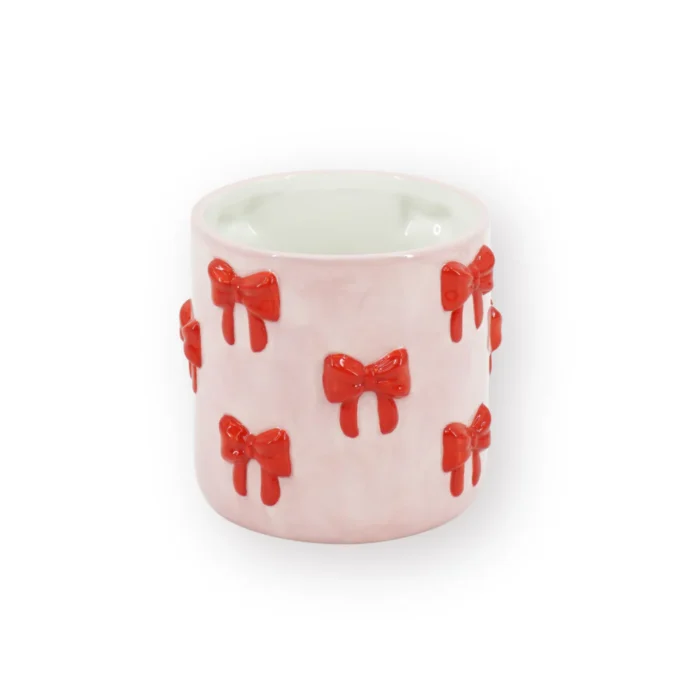 Pot - Flowerpot - Bow - Light Pink/Red - 12.5x12.5x13cm