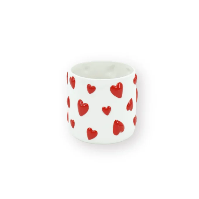 Pot - Flowerpot - Hearts - White/Red - 12.5x12.5x13cm