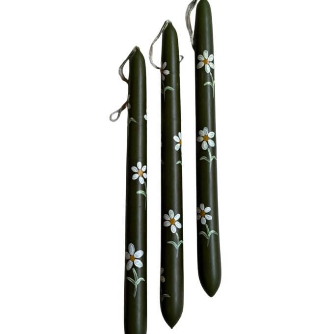 White Flowers Green Easter Candle