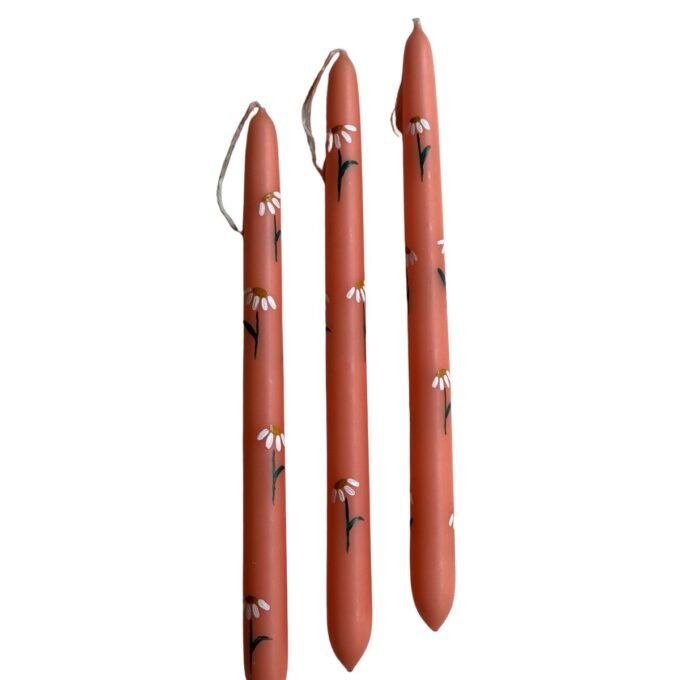 White Flowers  Light Orange Easter Candle