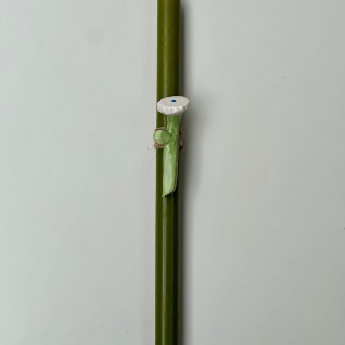 Green Easter Candle with Ceramic Flower